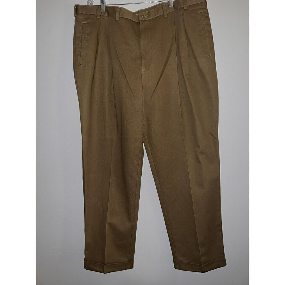Cabelas Pants Men's Khaki Flat Front Straight Leg Chino Dress Pants Slacks 44x32